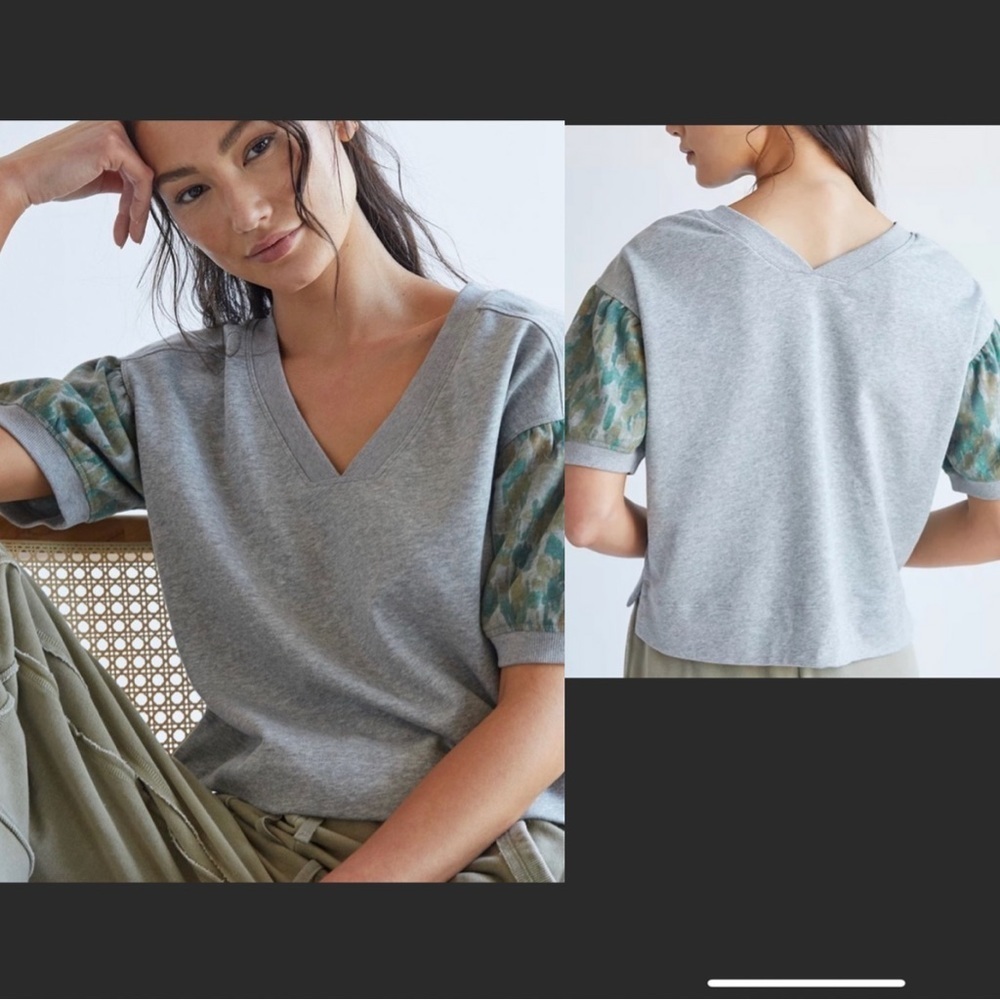 Anthropologie | Daily Practice Moss Puff Sleeve Top Size Small